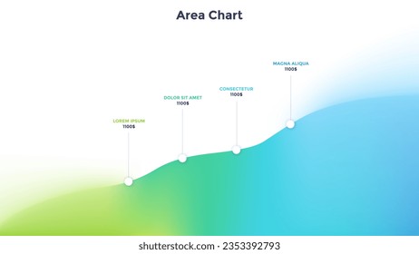 Bereichsdiagramm mit Monatsangabe. Konzept der monatlichen Stufen der Entwicklung von Geschäftsprojekten. Einfache Infografik-Design-Vorlage. Moderne flache Vektorgrafik für die Visualisierung statistischer Daten.