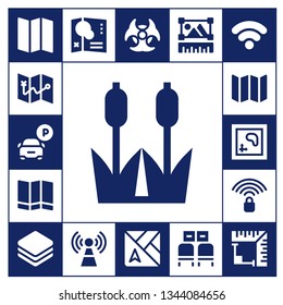 area icon set. 17 filled area icons.  Collection Of - Map, Parking, Reed, Wifi signal, Layers, Signal, Biohazard, Graphic, Waiting room, Angle