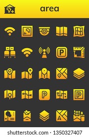area icon set. 26 filled area icons.  Collection Of - Wifi signal, Map, Surveillance, Waiting room, Signal, Parking, Angle, Layers, Cigarette, Layer