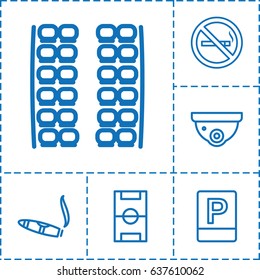 Area icon. set of 6 area outline icons such as no smoking, plane seats, security camera, cigarette, parking