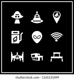 area icon. This set with modern building of a house, wifi sign, alien and ufo vector icons for mobile and web