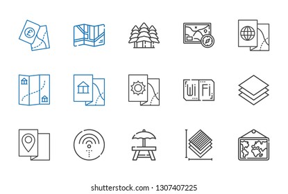 area icons set. Collection of area with map, layers, rest area, wifi, layer, forest. Editable and scalable icons.