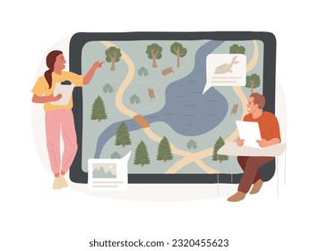 Ilustración de vectores de concepto aislado de administración de área. Ordenación de la tierra, área recreativa, parque nacional, protección de la reserva natural, plan de conservación, concepto de vector de coordinación ambiental.