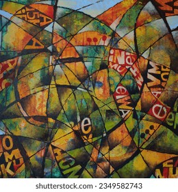 area with many different polygons and letters in black, green orange and blue