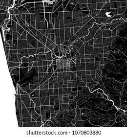 Area map of Adelaide, Australia. Dark background version for infographic and marketing projects. This map of Adelaide, South Australia, contains typical landmarks with streets, waterways and railways