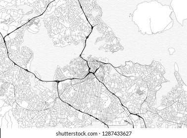 Area map of Auckland, New Zealand. This artmap of Auckland contains geography lines for land mass, water, major and minor roads.