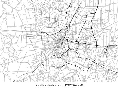 Area map of Bangkok, Thailand. This artmap of Bangkok contains geography lines for land mass, water, major and minor roads.