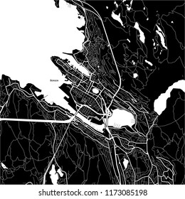 Area map of Bergen, Norway. Dark background version for infographic and marketing projects. 