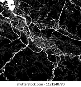 Area map of Bilbao, Spain. Dark background version for infographic and marketing projects. This map of Bilbao contains typical landmarks with streets, waterways and railways