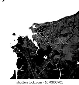 Area map of São Luís, Brazil. Dark background version for infographic and marketing projects. This map of São Luís,  Maranhão, contains typical landmarks with streets, waterways and railways