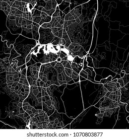 Area map of Canberra, Australia. Dark background version for infographic and marketing projects. This map of Canberra, Australian Capital Territory, New South Wales, Queanbeyan.