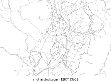 Mapa del área de Chiang Mai, Tailandia. Este mapa de Chiang Mai contiene líneas geográficas para la masa de la tierra, agua, carreteras principales y pequeñas.