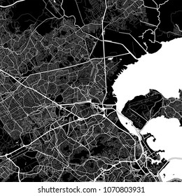 Area map of Duque de Caxias, Brazil. Dark background version for infographic and marketing projects. This map of Duque de Caxias,  Rio de Janeiro, contains typical landmarks with streets and waterways