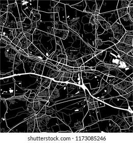 Area map of Katowice, Poland. Dark background version for infographic and marketing projects.