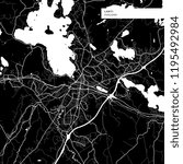 Area map of Lahti, Finland with typical urban landmarks like buildings, roads, waterways and railways as well as smaller streets and park trails. Removable city label placed on top.