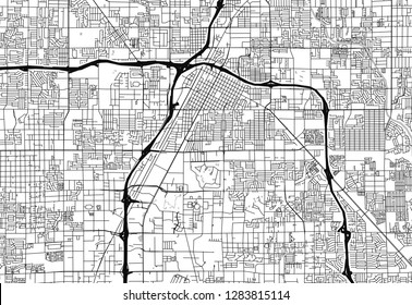 Area map of Las Vegas, United States. This artmap of Las Vegas contains geography lines for land mass, water, major and minor roads.