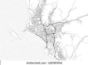 Area map of Lima, Peru. This artmap of Lima contains geography lines for land mass, water, major and minor roads.