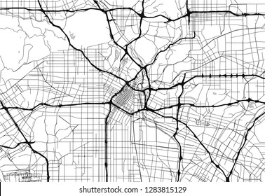 Area map of Los Angeles, United States. This artmap of Los Angeles contains geography lines for land mass, water, major and minor roads.