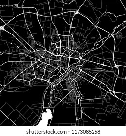 Area map of Lublin, Poland. Dark background version for infographic and marketing projects.