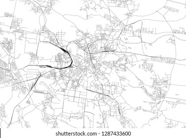 Area map of Lviv, Ukraine. This artmap of Lviv contains geography lines for land mass, water, major and minor roads.