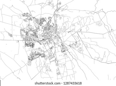 Area map of Marrakech, Morocco. This artmap of Marrakech contains geography lines for land mass, water, major and minor roads.