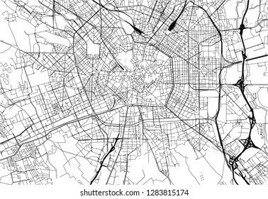 Area map of Milan, Italy. This artmap of Milan contains geography lines for land mass, water, major and minor roads.