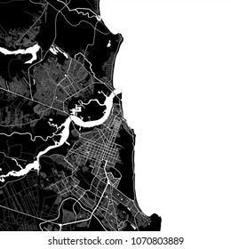 Area map of Natal, Brazil. Dark background version for infographic and marketing projects. This map of Natal,  Rio Grande do Norte, contains typical landmarks with streets, waterways 