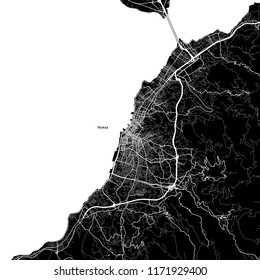 Area map of Patras, Greece. Dark background version for infographic and marketing projects. 