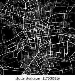 Area map of Łódź, Poland. Dark background version for infographic and marketing projects. 
