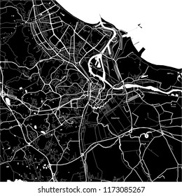 Area map of Gdańsk, Poland. Dark background version for infographic and marketing projects.