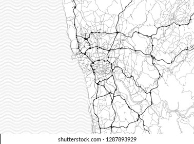 Area map of Porto, Portugal. This artmap of Porto contains geography lines for land mass, water, major and minor roads.