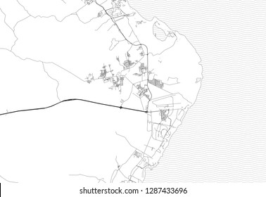 Area Map Of Punta Cana, Dominican Republic. This Artmap Of Punta Cana Contains Geography Lines For Land Mass, Water, Major And Minor Roads.