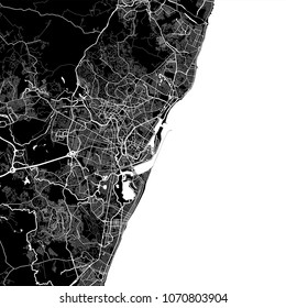 Area map of Recife, Brazil. Dark background version for infographic and marketing projects. This map of Recife,  Pernambuco, contains typical landmarks with streets, waterways and railways