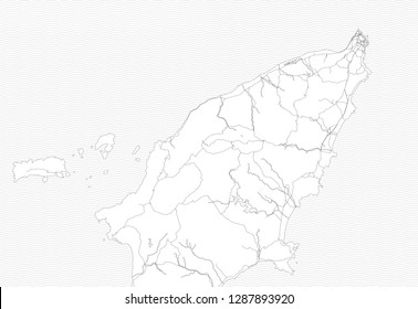 Area map of Rhodes, Greece. This artmap of Rhodes contains geography lines for land mass, water, major and minor roads.