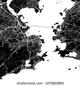 Area map of Rio de Janeiro, Brazil. Dark background version for infographic and marketing projects. This map of Rio de Janeiro, contains typical landmarks with streets, waterways and railways for addi