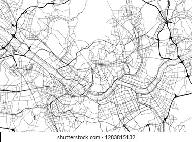 Area map of Seoul, South Korea. This artmap of Seoul contains geography lines for land mass, water, major and minor roads.