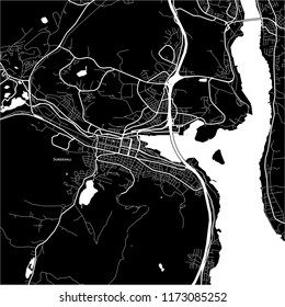 Area map of Sundsvall, Sweden. Dark background version for infographic and marketing projects.