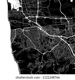 Area map of Tijuana, Mexico. Dark background version for infographic and marketing projects. This map of Tijuana contains typical landmarks with, waterways and railways