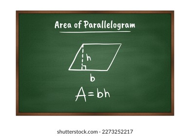 area of Parallelogram geometry formula on green chalkboard vector