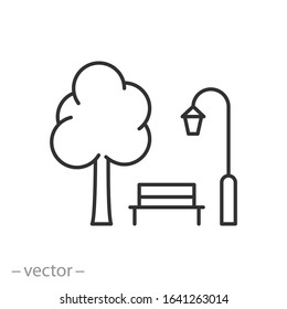 area park icon, street bench, public garden, thin line web symbol on white background - editable stroke vector illustration eps10