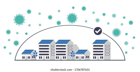 Area or Partial Lockdown, Stay Home Movement During Coronavirus COVID-19 Pandemic. Effort to Stop or Slow Down Spread of Novel Corona Virus by Self Quarantine & Obeying Protective Measure Illustration