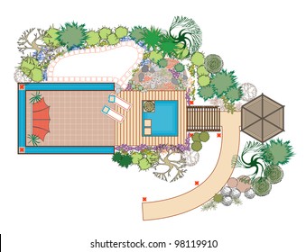 Area for recreation with a pond and alpine slide. Interesting seating area near the house. Rock garden with a pond.