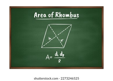 area of Rhombus geometry formula on green chalkboard vector