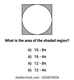 area of shaded region. circle inscribed in a square. Mathematics education game.