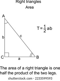 area T of a right triangle ABC