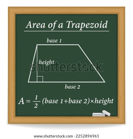 Area of a trapezoid. Chalkboard. School. Vector illustration.