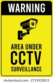 Bereich unter CCTV-Überwachungswarnzeichen. Überwachung der Sicherheitskamera - Vektorgrafik