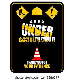 Gebied onder constructie, bord en teken vector