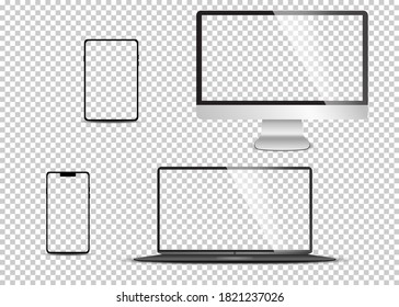 aRealistic set of monitor, laptop, tablet, smartphone - Stock Vector illustration.