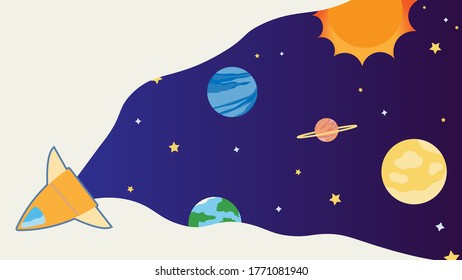 Areas with moons, astronauts, planets, and planets In vector format